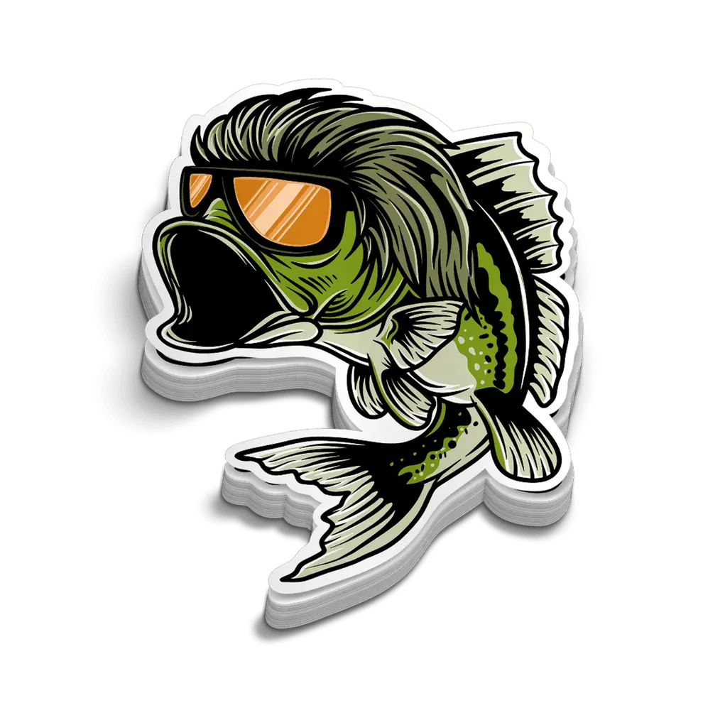 Bass Mullet sticker Hard Hat Decal | Die-Cut Sticker for Laptop Water Bottle