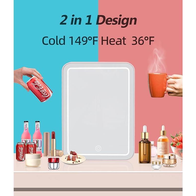 Mini Skincare Fridge (4 Liter/6 Can) with Dimmable LED Light Mirror, Cooler and Warmer for Refrigerating Make Up, Skin Care and Food, Portable Mini Fridge for Bedroom, Office and Car, Pink