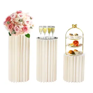 3-Piece Honeycomb Cardboard Flower Stand Set with PVC Tops, 110 lbs Load Capacity Each, DIY Display Pedestals for Wedding Aisle Centerpieces, Party Birthday Anniversary Decoration (15.7" to 31.5" Tall)