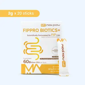 MaxPaw FIPPRO BIOTICS+ Cat Probiotic Powder, Gut & Immune Support, 20 Sticks