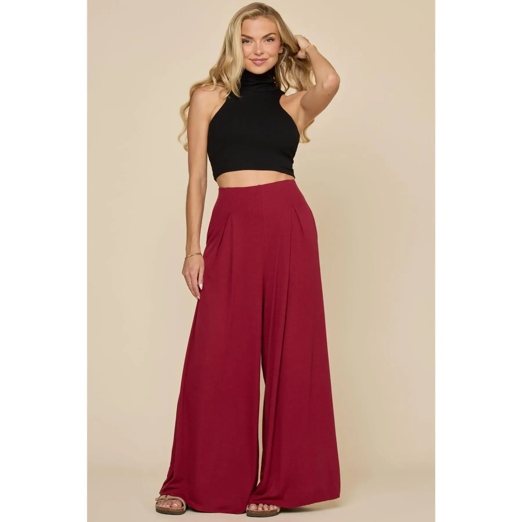 Go with the Flow Wide Leg Pant - Deep Cherry