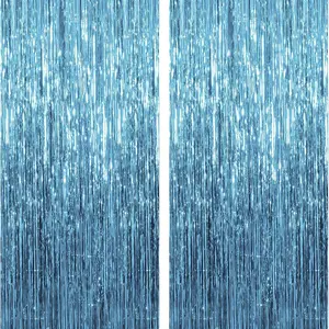 2Pcs Blue Streamers, Party Decorations, Fringe Backdrop Ocean Themed Decorations, Foil Curtain Backdrop Blue,Birthday,Party Decor Supplies
