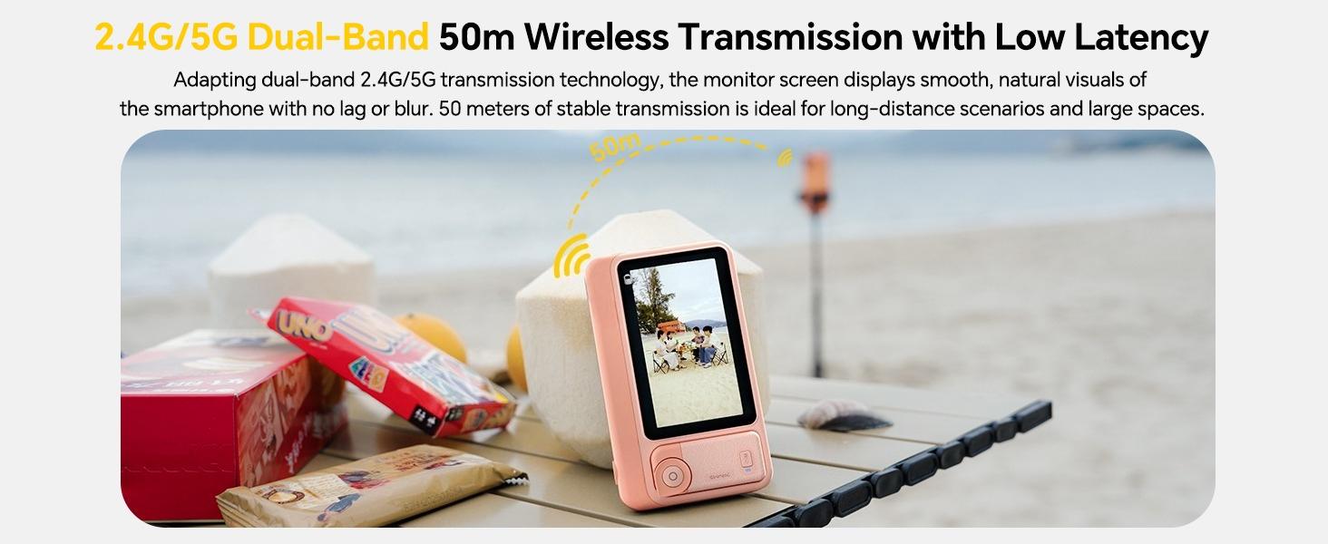 Wireless Selfie Monitor Screen for Android/iPhone17/16, Magnetic Back Camera Monitor with 4K/60fps, 5H Battery, 164FT Range, Built-in Speaker, Vlog Monitor for YouTube TikTok