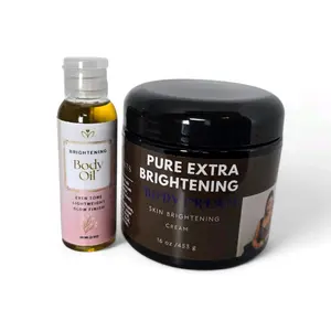 Brightening Body and Face Cream 16 oz& Brightening Body Oil 2 oz Cosmetic Lightweight Radiant Smooth Daily Evening