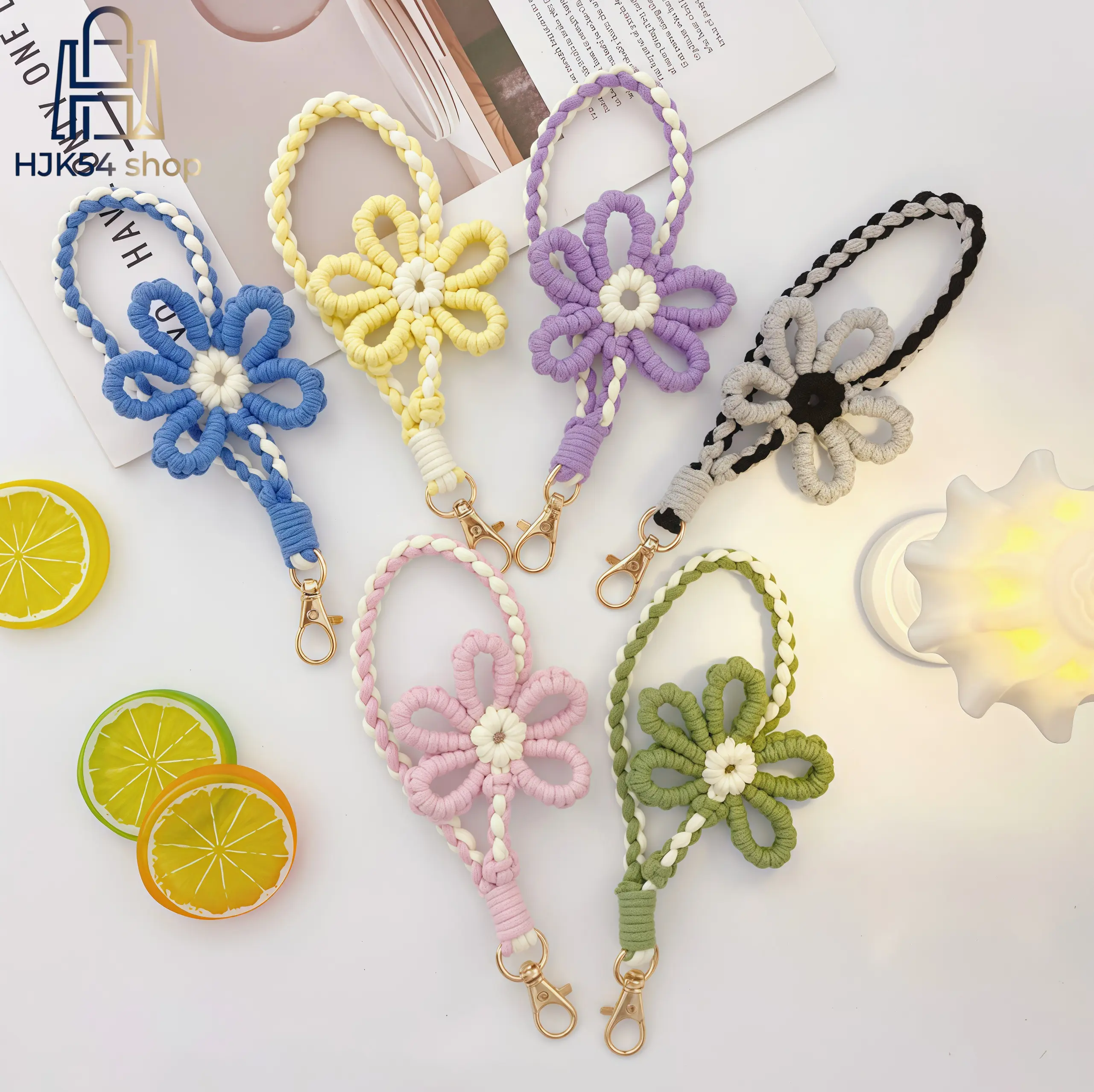 Handmade Macrame Flower Keychain, Bohemian Style Woven Key Accessories for Women, Colorful Braided Lanyard & Cute Bag Charm for Purse or Backpack