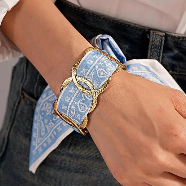 Serelune Jewelry S Hair Tie Bracelets for Women, Boho Gold Chain & Blue Paisley Scarf Bracelet, Adjustable Hair Tie Bracelets, Vintage Bohemian Western Bracelets for Festival Vacation Gift