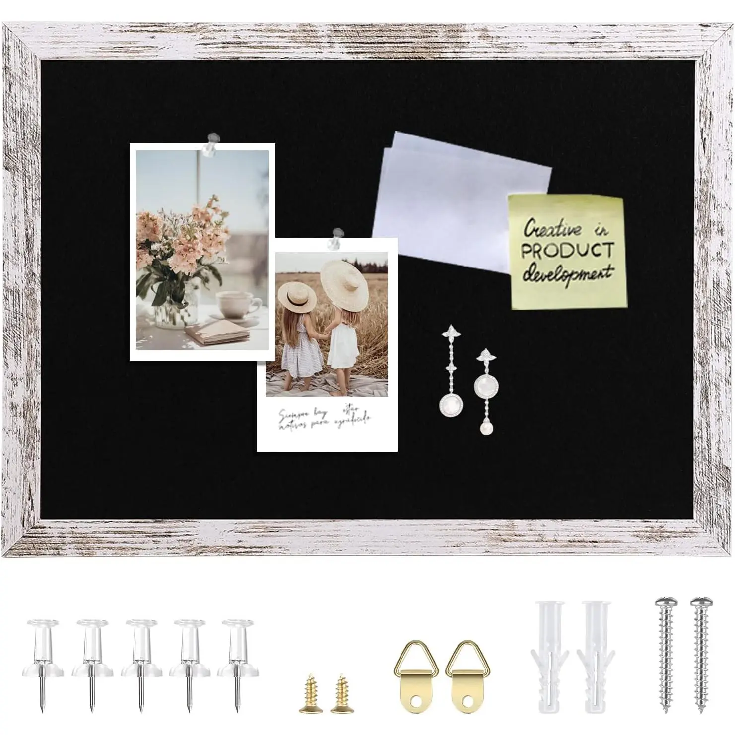 Black Felt Bulletin Board, Bulletin Boards for Walls with  Frame, Pin Board Vision Board for Office  Kitchen and School with Pins, Screws, Anchors, 14.2x10.2 inches,1pc