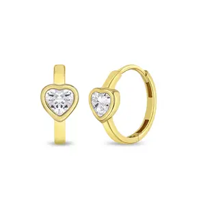 Girls' hoop earrings with sparkling 14k pure gold hearts