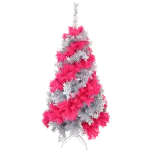 Tree Buddees Pink and Silver Swirl Colored Artificial Christmas Tree 4 Foot PVC Decor with White LED Lights Ideal for Indoor Spaces & Festive Holiday Parties Valentine's Day Room - Box