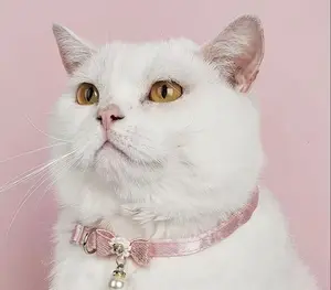 Cat Collar Breakaway, Cat Collar with Pearl Pendant Quick Release Safe Buckle Pink Bowtie Adjustable Baby Kitten Collars Cute Cat Collar for Girl Cat (Style2)