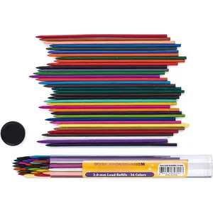 36 Assorted Colored 2.0 mm Lead Refills, Bold & 90 mm Length, 36  Colors, Pre-Sharpened, Break & Smudge Resistant