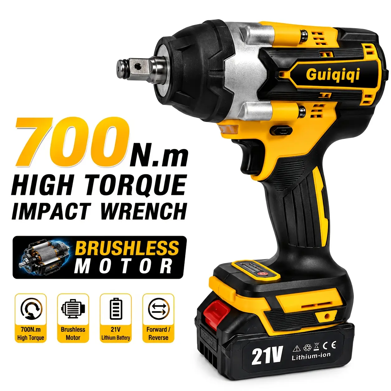 700N.m High Torque Cordless Impact Wrench, 21V Brushless Electric Impact Gun With Battery & Fast Charger, Heavy Duty Power Tool For Tire Change, Automotive Repair & Construction Work, Gift For Man