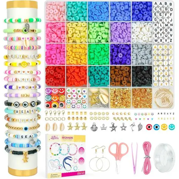 5000 PCS Polymer Clay Beads Bracelet Making Kit, Friendship Bracelet Kit with Charms, Jewelry Making Kit, DIY Bracelet Making Supplies, Preppy Clay Beads for Girls, Arts and Crafts Kit, Bead Kit for Kids Ages 6-12, Birthday Gift