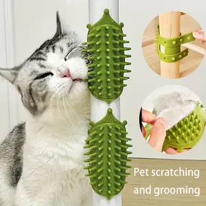 [Multi-Functional Rubber Cat Scratcher] Rubber Self-Grooming Cat Scratcher Brush - Wall & Table Leg Mountable, Flexible Bristles, Non-Electric Pet Massage & Fur Removal Tool