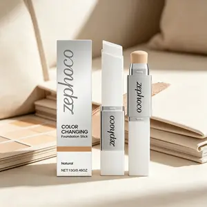 Zephoco 2-in-1 Color Changing Cream Foundation, Tone-Matching Complexion Solution with Hydrating, Skin-Nourishing Self-Adjusting Formula (Single Unit) Color-Changing Full Coverage Stick