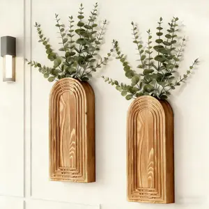 2 Pack Wooden Wall Vase Set, Boho Hanging Planter for Indoor Plants & Flowers, Wood Wall-Mounted Planters for Living Room, Modern Farmhouse Entryway or Bathroom, Rustic Art for Home (Brown) 2026 new