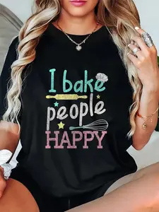 100% Cotton Unisex I Bake People Happy Pastry Chef Cake Cookie Baker Gift T-Shirt