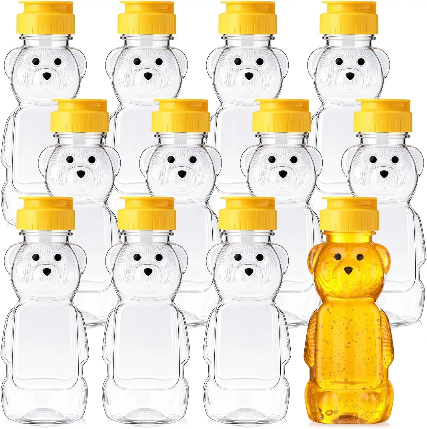 48 count 8 oz Plastic Bear Honey Bottle Jars Empty Honey Squeeze Bottle with Yellow Flip-top Lid for Storing and Dispensing Cute Bear Shape Clear Drink Container for Birthday Party  Shower