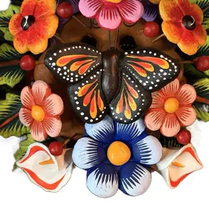 Handcrafted Artistry Árbol de la Vida Unique Clay Art Piece Hand-Painted Butterfly & Flowers Decor