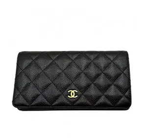 Pre-owned CHANEL H5 black caviare gold standard wallet H16819