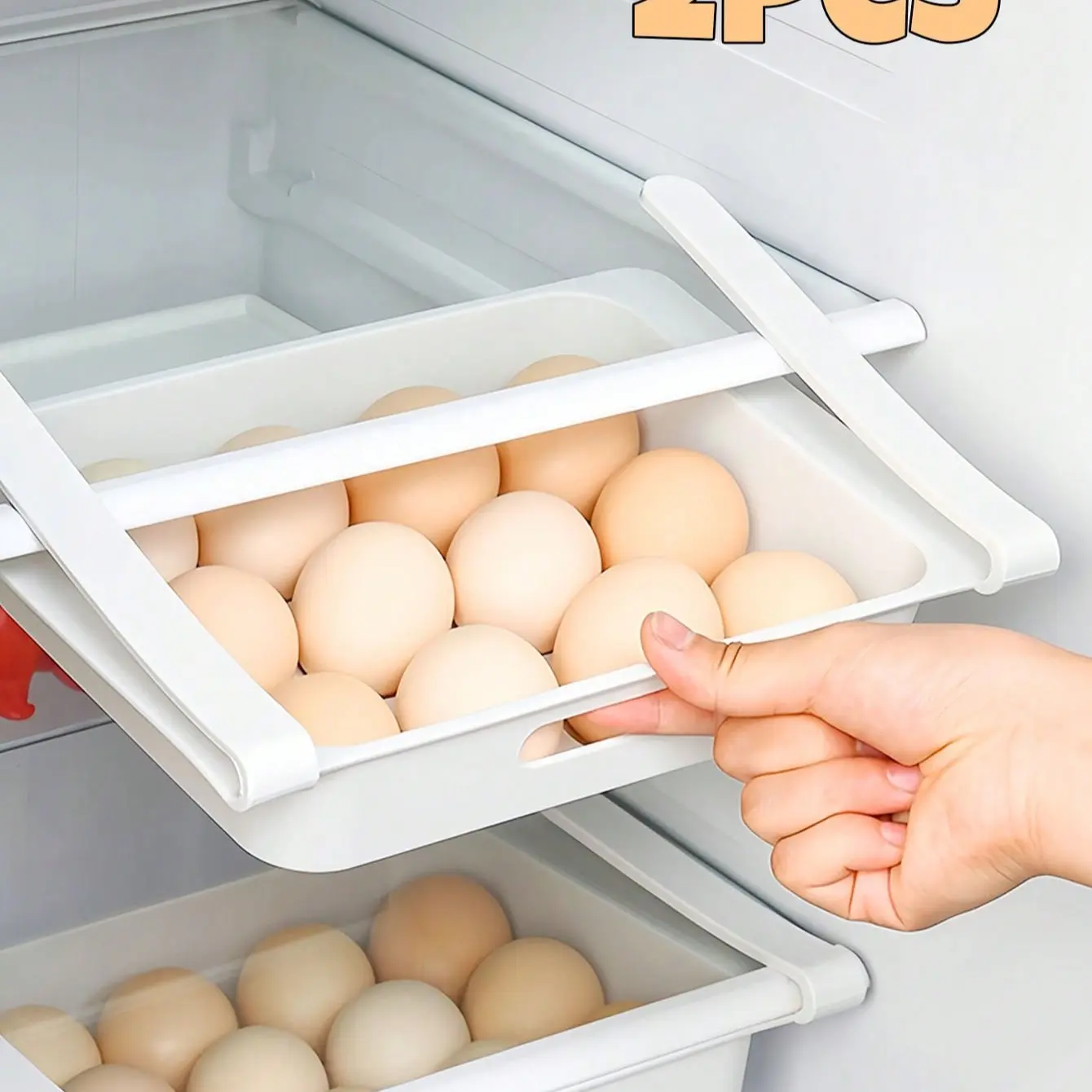 2 Pieces Stackable Refrigerator Drawer Organizers, Space-Saving Kitchen Storage Trays for Fruits, Eggs, and Vegetables, Stackable Fridge Organizer