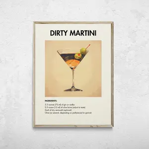Unframed, Room Decor, Dirty Martini Retro Cocktail Print, Alcohol Print, Bar Cart Art, Cocktail Poster, Bar Prints, Minimalist Classic Cocktails