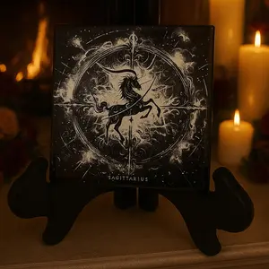 Zodiac Ceramic Tile 4x4 Laser Engraved Celestial Art Decorative Piece with stand. 12 variations available.