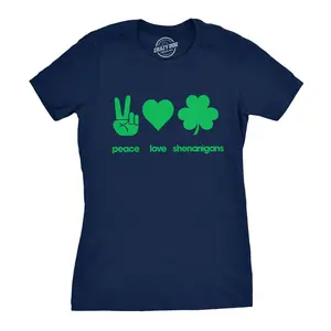 Womens Peace Love Shenanigans T Shirt Funny Novelty Saint Patricks Day Tee Funny Womens T Shirts Cute Vintage Fashion Casual Ladies T-Shirt Gift Saint Patrick's Day Tops for Women Women's Novelty Tees Navy