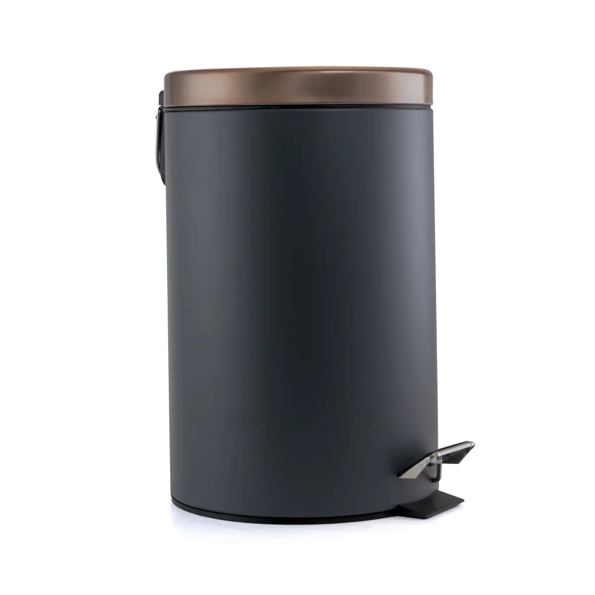 Elama EL-05 5L Round Plastic-Steel Soft Pedal Trash Bin Bucket - Smooth Operation, Stylish Design, Wall-Saving for Kitchen, Office Use, Grey & Copper, Pail, Foot Pedal