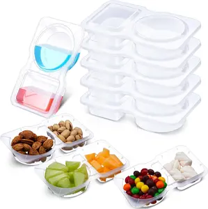 Reusable Snack Containers with Lids 20pcs Double Compartmentalization for Portion Control Portable Plastic Snack Boxes for To-Go Meals & Camping   Kitchen