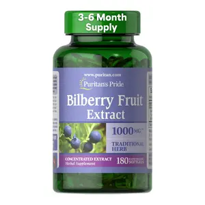 Puritan's Pride Premium Bilberry Fruit Extract 250 mg (1000mg Equivalent), 4:1 Concentrated Herbal Supplement, Vitamin C, 3 to 6 Month Supply, 180 Rapid Release Softgels(Packaging May Vary)