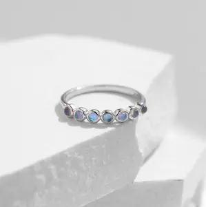 Exquisite 925 Sterling Silver 2mm Round Moonstone Stackable Ring (Size 5-8.75)