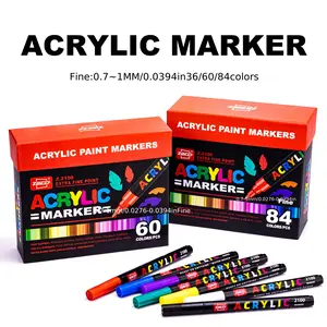 2100 ArtPro 36/60/84 Colors Acrylic Marker Set, 0.7mm Fine Tip, Non-Toxic, Permanent Straight Liquid Pens for Fabric, Stone, Wood, Metal, Plastic, Glass, Ceramics - No Battery Needed color dual