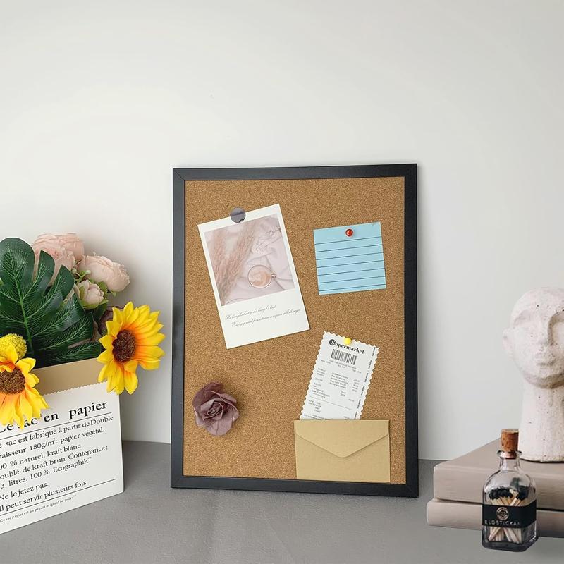 Black Cork Board Bulletin Board, 14.6"X 11" Cork Board, Oak Wood Finish Frame, Wall Mounted Cork Board for Office Home and School(Pins, Eye Bolts, gaskets, Screws)