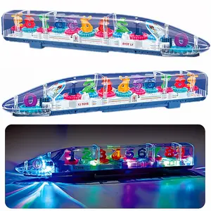 Kids Number Educational Transparent Gear Train Toy, Electric Light Up Music Bump & Go Automatic Turning Sensory Toy, Easter Birthday Gift for Toddler Boys Girls