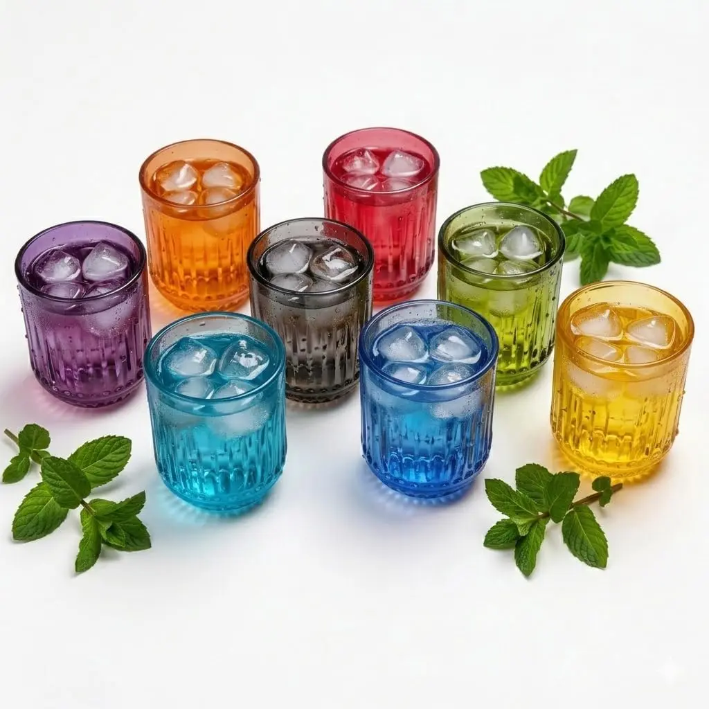 Vintage Hobnail 8oz Stylish Aesthetic Glass Cups Set of 8, Embossed Colored Drinking Glasses for Water, Cocktail, Kitchen & Party, Classic