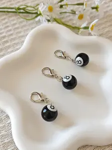 Street Style Black 8 Billiard Pendant, Vintage American Metal Lobster Clasp Bag Charm, Mini Billiard Keychain, Trendy And Cool Personalized Accessory, Everyday Match For Billiard Enthusiasts, Small Gift For Parties
