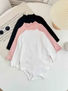 A 3-piece set of knitted solid color fungus edge long sleeved jumpsuit for toddlers, Toddler outfit, Solid color bodysuit, snug and comfortable fit. Casual, simple, versatile, suitable for all seasons, machine wash & dry clean. It is a girls' clo