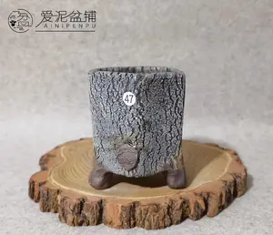 Ceramic Flower Pot Handmade Hexagon Succulent Planter 6x6x10 Rustic Hand-Pinched Bonsai Pot. Square Rim Creative Home Office Desk Decor Display.