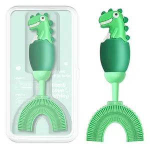 Manual U-Shaped Toothbrush for Kids Ages 2-7， Soft Food-Grade Silicone for Sensitive Gums， 360° Teeth Cleaning Design，Training & Travel-Friendly Toddlers' Toothbrush (Green)