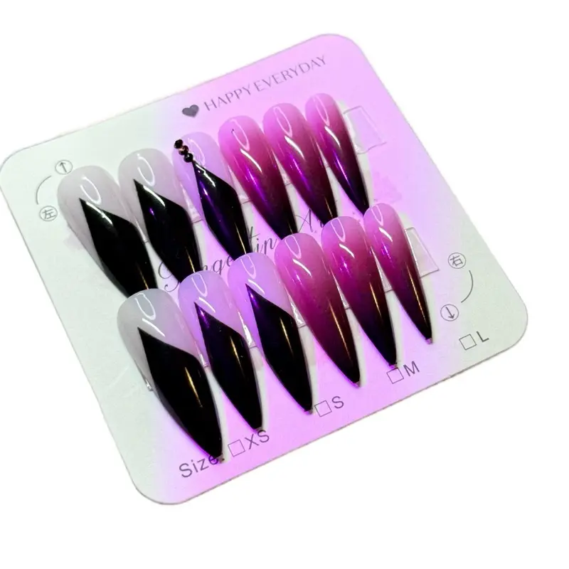 Luxury Stiletto Press-On Nails – Black & Purple Ombre Design size(M)