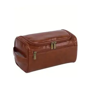 Waterproof PU Leather Toiletry Bag for Men, Compact Travel Wash Bag, Durable Grooming Organizer with Secure Zipper Closure, Lightweight Daily Carry Bathroom Essentials, Versatile Shaving Kit Pouch for Business Trip & Vacation