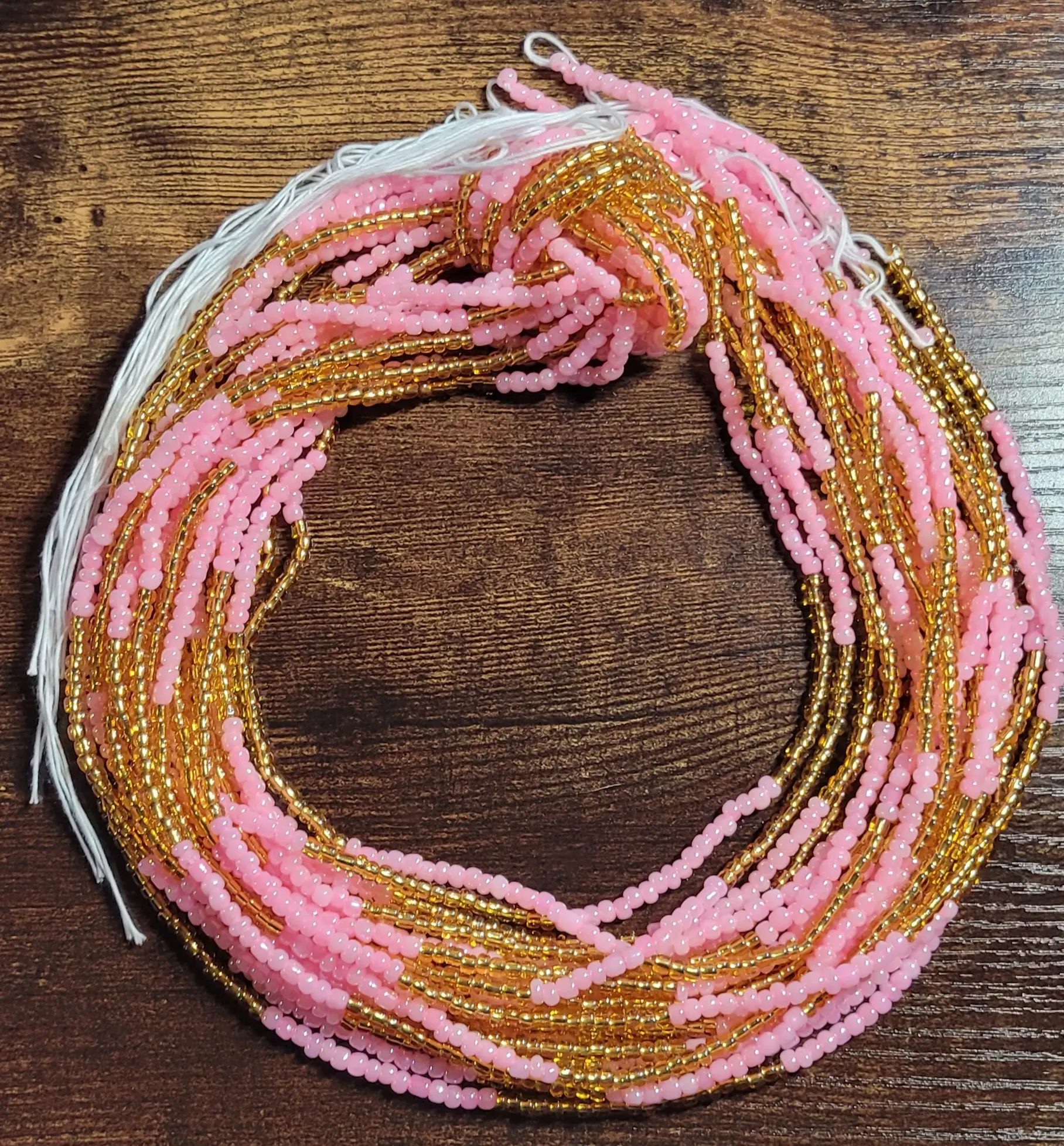 Tie On Body Jewelry -  Pink & Gold 2 Waistbeads for Women, 48'' Length