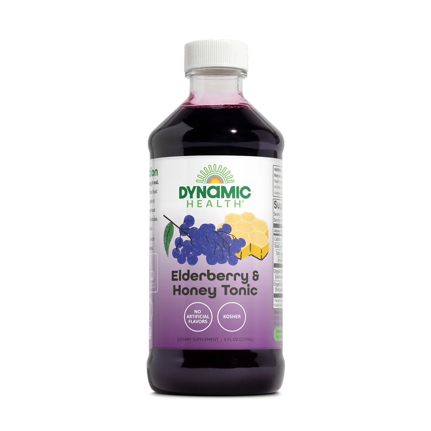 Dynamic Health Elderberry & Honey Immunity Boost Liquid Tonic Syrup - Organic Blend, Herbal Antioxidants, No Artificial Flavors, Kosher Certified, Blendable, 8 fl oz Dietary Supplement Bottle (Single Item)