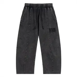 OffShadow Charcoal Pants with Dollar Sign Embroidery and Elastic Waistband for Comfortable Wear