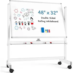 Rolling Whiteboard, 48x32 Mobile White Board  Wheels, Double-Sided  Dry Erase Board with Stand, Adjustable Height Large Whiteboard for , School & Office, White