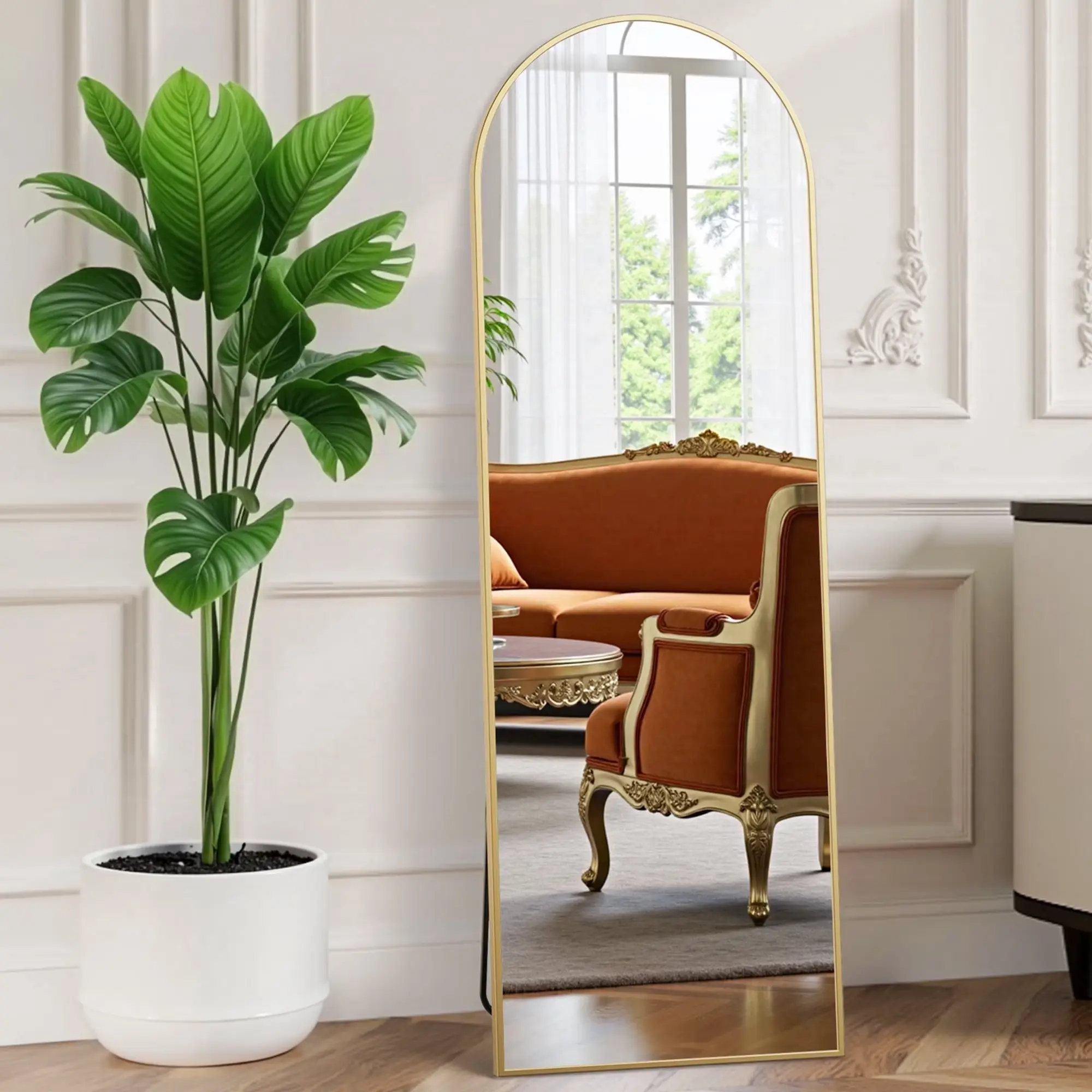 EDX Arched Full Length Mirror 59"x16" Full Body Mirror Rectangle Free Standing Wall Mounted Leaning Hanging Floor Mirrors, Gold