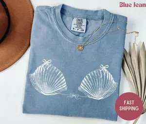 Vintage 90s Seashell Shirt, Ocean Lover Sweater, Trip T-shirt, Mermaid Hoodie, Preppy Coastal Aesthetic Tee, Coquette Bow Beach T-shirt