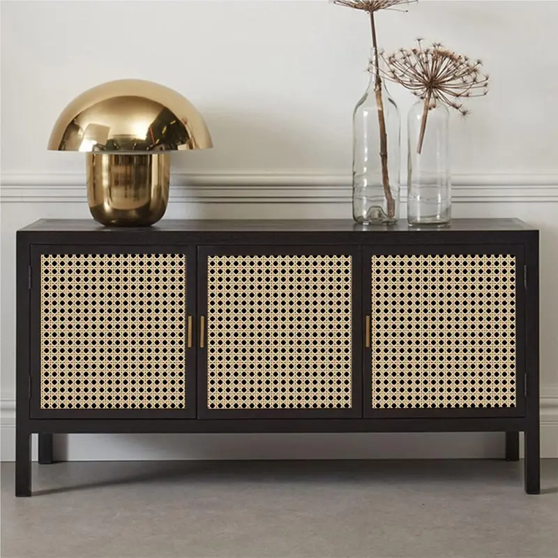 1 Roll 17.3 x 118 Inches Nanyang Style Rattan Wicker Grid Self-Adhesive Wallpaper, Bamboo Texture PVC Peel and Stick Wallpaper Bathroom, for Bedroom Cabinet Renovation, Vintage Natural Home Decor, Waterproof Removable Contact Paper