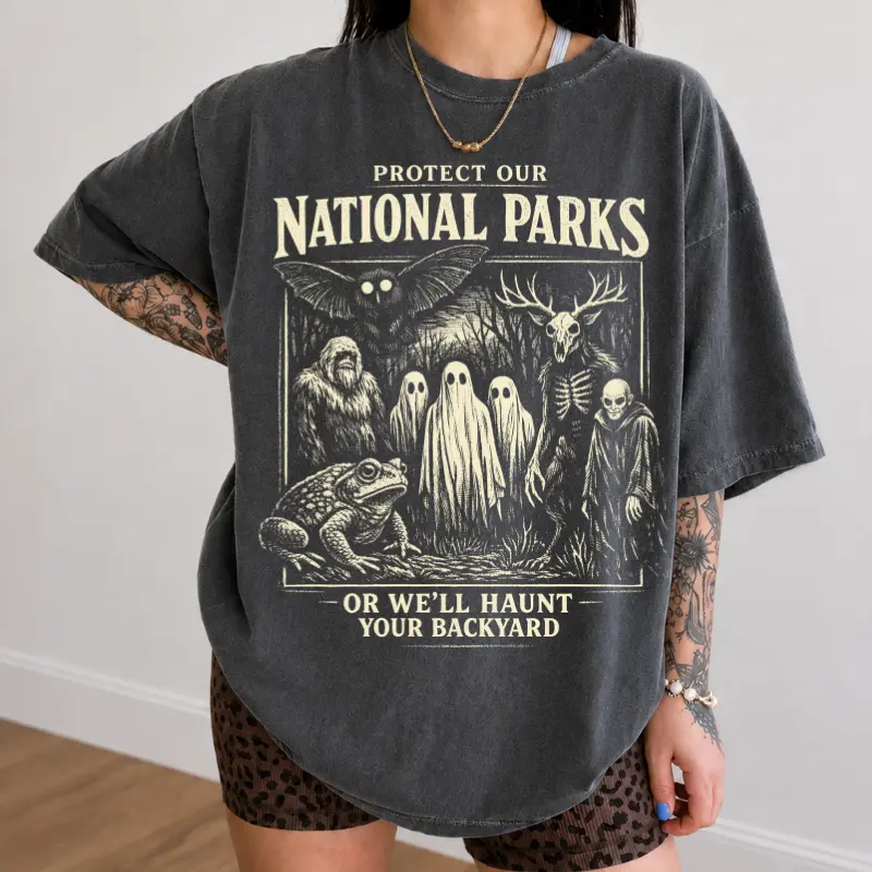 Protect Our National Parks Shirt, Cryptidcore Graphic Tee, Retro National Park T-Shirt, Haunt Your Backyard Outdoor Shirt, Hiking Adventure Gift, Nature Lover Apparel, Women's T-shirt, Graphic Tee
